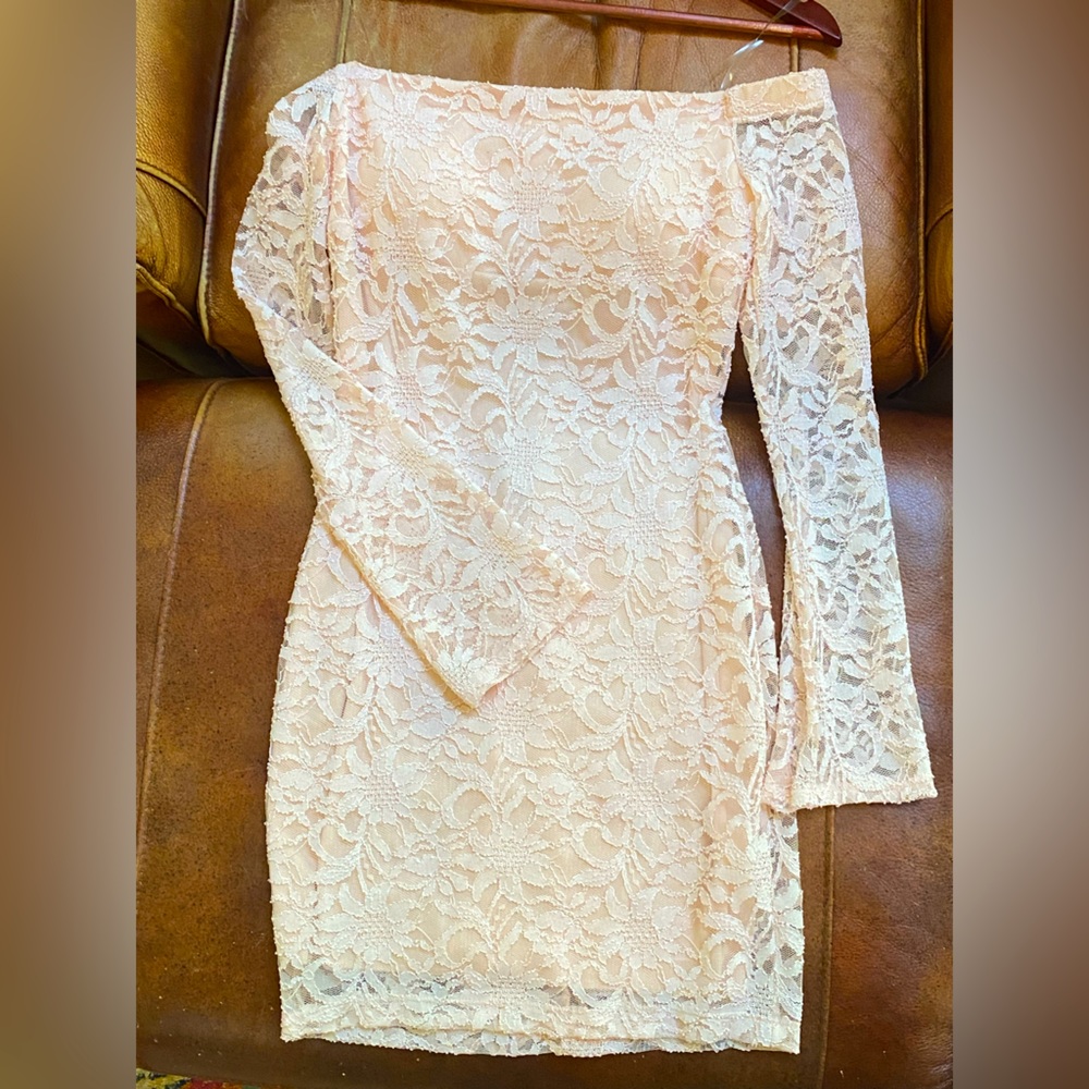 Pale Pink Lace Strapless Dress